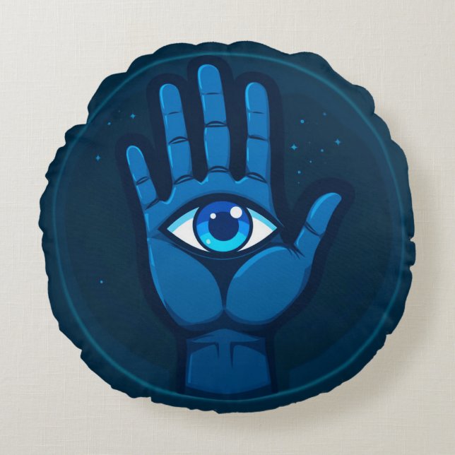 Mystical Hand With Eye Symbol Round Cushion (Front)