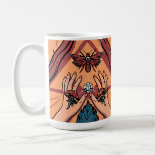 Mystical Hands Offering Fungi to Moth Spirit Coffee Mug