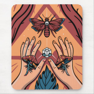 Mystical Hands Offering Fungi to Moth Spirit Mouse Pad