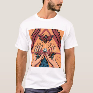 Mystical Hands Offering Fungi to Moth Spirit T-Shirt