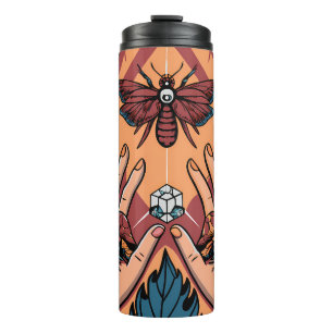 Mystical Hands Offering Fungi to Moth Spirit Thermal Tumbler