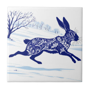 Mystical Hare : Whimsical Hare In The Snow Ceramic Tile
