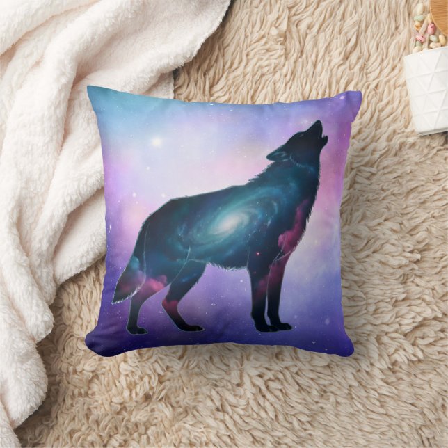 Mystical Howling Wolf Silhouette Cushion (Blanket)