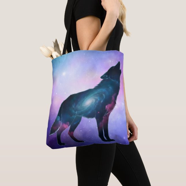 Mystical Howling Wolf Silhouette Tote Bag (Close Up)