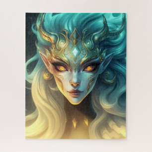 Mystical Ice Elf Queen with Glowing Eyes Jigsaw Puzzle