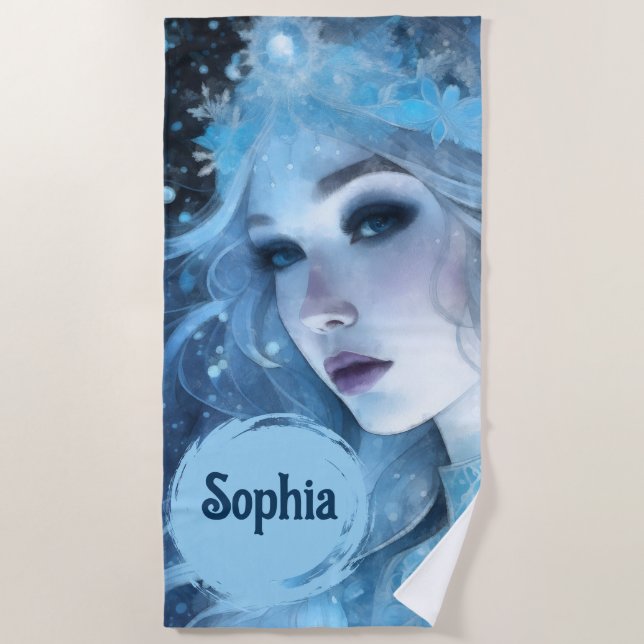 Mystical Ice Queen - Fantasy Winter Goddess Art Beach Towel (Front)