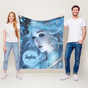 Mystical Ice Queen - Fantasy Winter Goddess Art Fleece Blanket