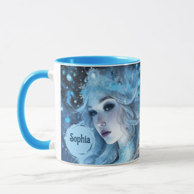 Mystical Ice Queen - Fantasy Winter Goddess Art Mug (Left)