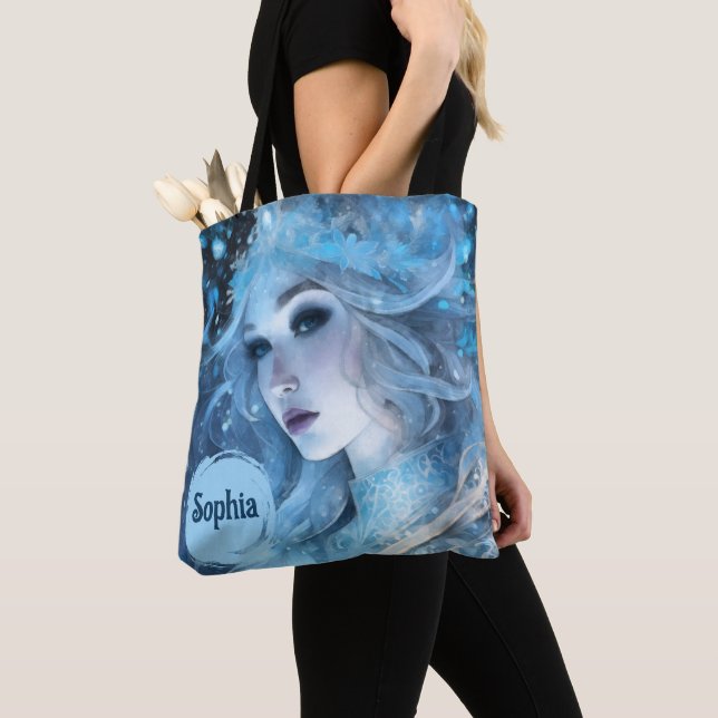 Mystical Ice Queen - Fantasy Winter Goddess Art Tote Bag (Close Up)
