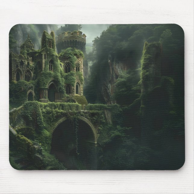 Mystical image of a castle covered in moss mouse pad (Front)