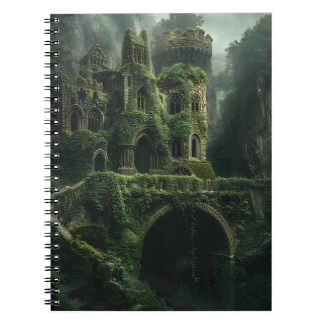Mystical image of a castle covered in moss notebook (Front)