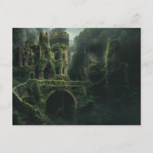 Mystical image of a castle covered in moss postcard