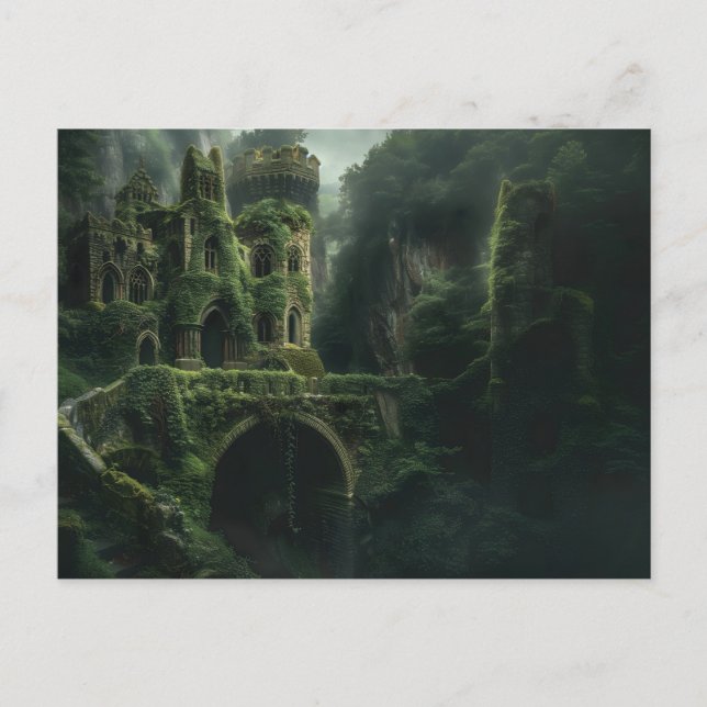 Mystical image of a castle covered in moss postcard (Front)