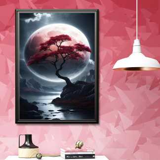 Mystical Japanese Style Pink Tree Poster