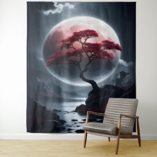 Mystical Japanese Style Pink Tree  Tapestry