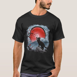 Mystical Japanese Sunset Cat and Sakura Blossoms D T-Shirt