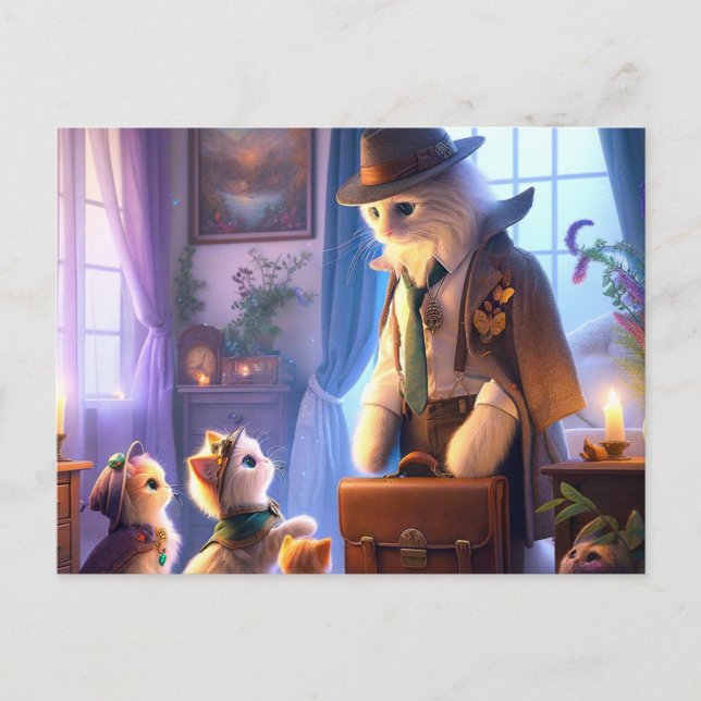 Mystical Kitty Going to Work Postcard (Front)