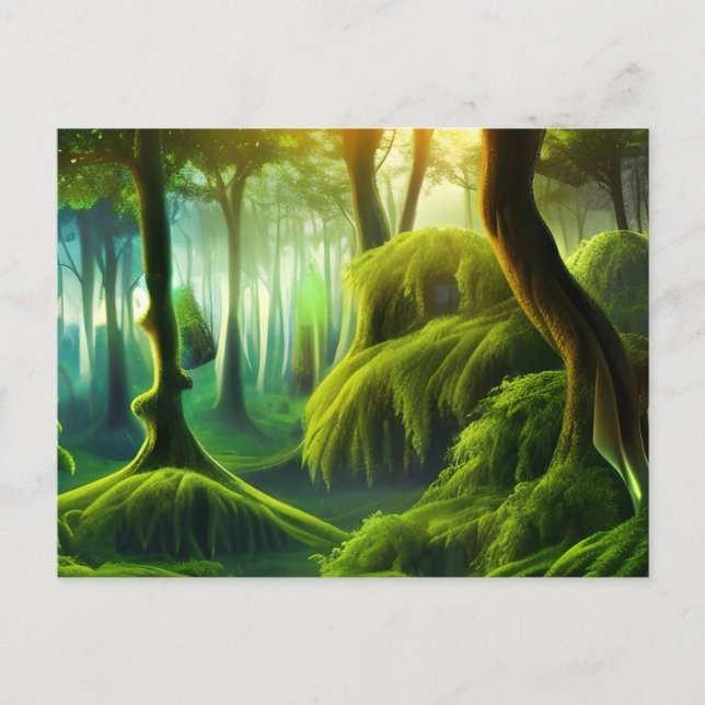 Mystical Landscape of Green Forest Postcard (Front)