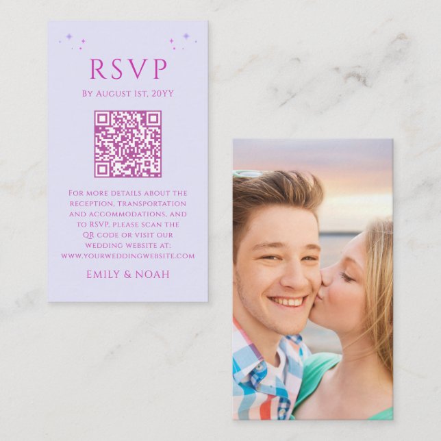 Mystical Lavender Pink Budget QR Code RSVP Photo Enclosure Card (Front/Back)