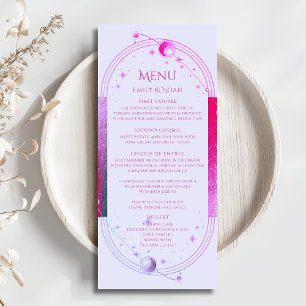 Mystical Lavender Pink Sun Moon Astronomy Wedding Menu