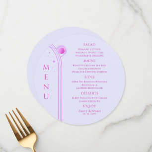 Mystical Lavender Pink Sun Moon Space Wedding Menu