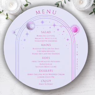 Mystical Lavender Pink Sun Moon Space Wedding Menu