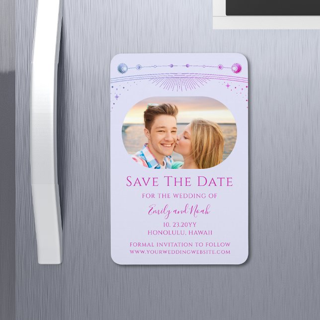 Mystical Lavender Pink Sun Moon Star Save The Date Magnet (Creator Uploaded)