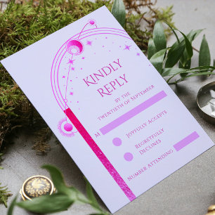 Mystical Lavender Pink Sun Moon Star Wedding RSVP Card