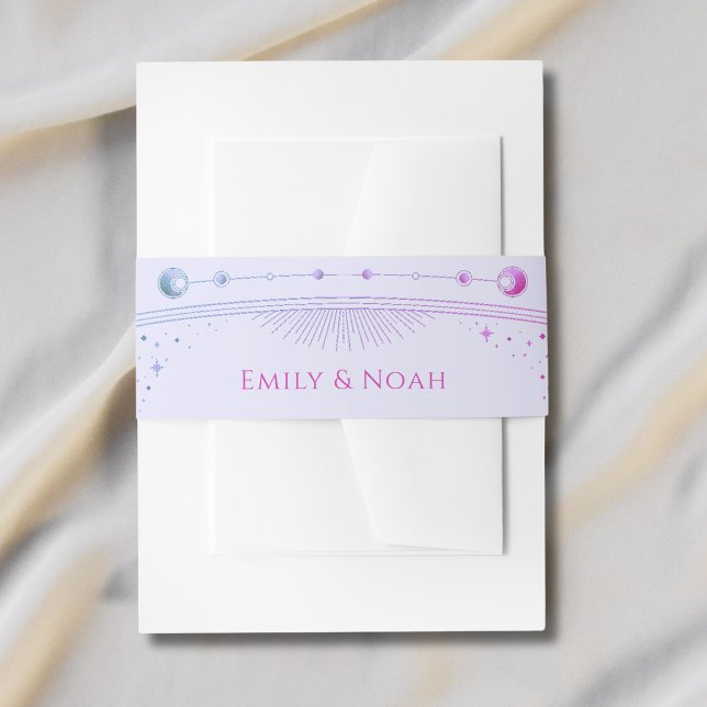 Mystical Lavender Pink Sun Moon Stars Wedding  Invitation Belly Band (Creator Uploaded)
