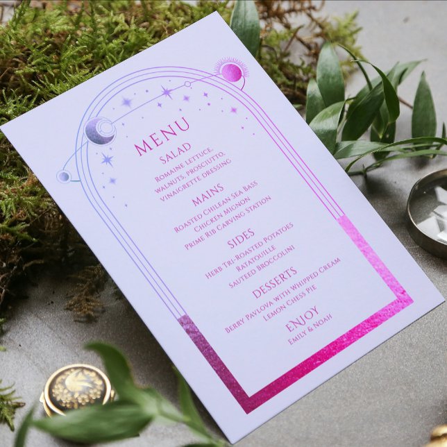 Mystical Lavender Pink Sun Moon Stars Wedding Menu (Creator Uploaded)