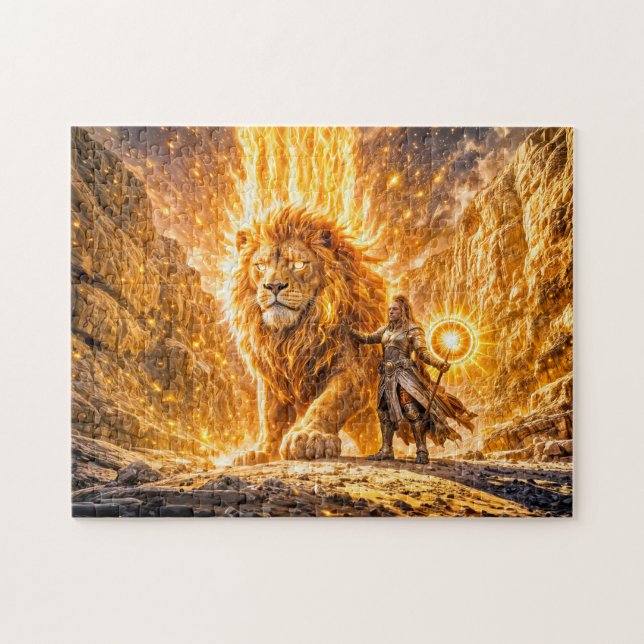 Mystical Leo Zodiac in Fiery Fantasy Scene Jigsaw Puzzle (Horizontal)