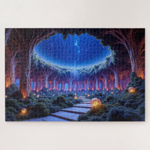 Mystical levitating trees in a surreal garden jigsaw puzzle