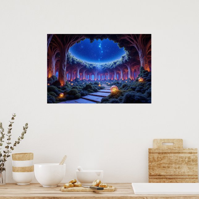 Mystical levitating trees in a surreal garden  poster (Kitchen)
