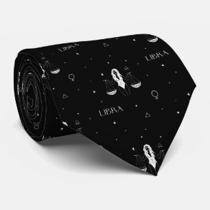 Mystical Libra Zodiac Pattern in Black and White Tie