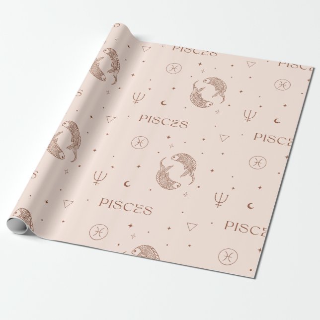 Mystical Libra Zodiac Pattern in Brown & Burgundy Wrapping Paper (Unrolled)