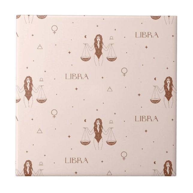 Mystical Libra Zodiac Pattern in Pink and Brown Ceramic Tile (Front)