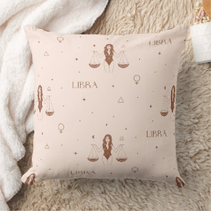 Mystical Libra Zodiac Pattern in Pink and Brown Cushion