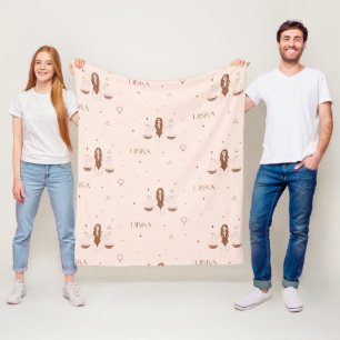 Mystical Libra Zodiac Pattern in Pink and Brown Fleece Blanket