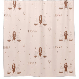Mystical Libra Zodiac Pattern in Pink and Brown Shower Curtain