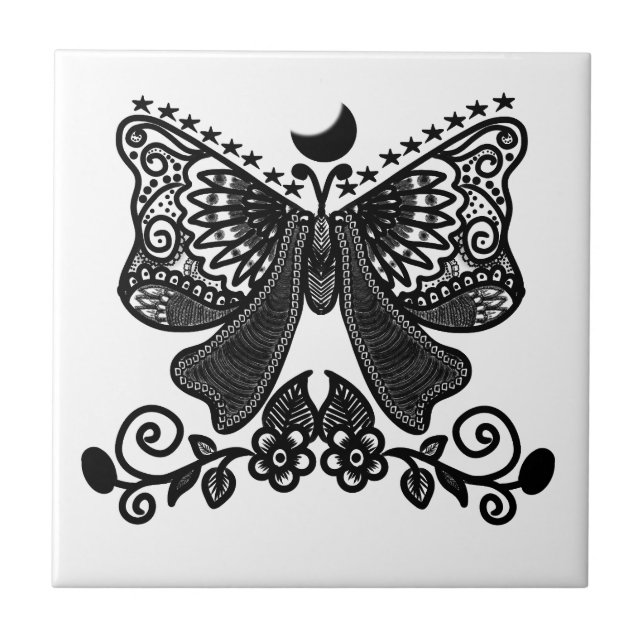 Mystical Luna Moth | Celestial Gothic Insect Art | Ceramic Tile (Front)