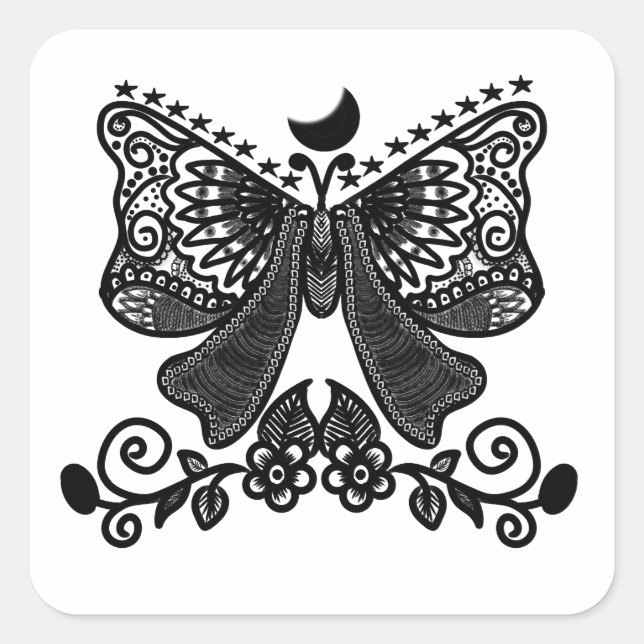 Mystical Luna Moth | Celestial Gothic Insect Art | Square Sticker (Front)