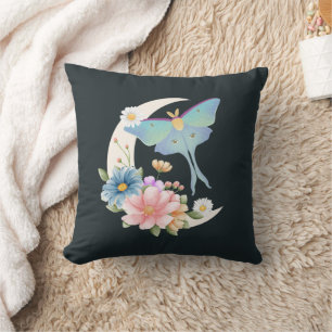 Mystical Luna Moth Floral Moon Dark Witchy Gothic Cushion