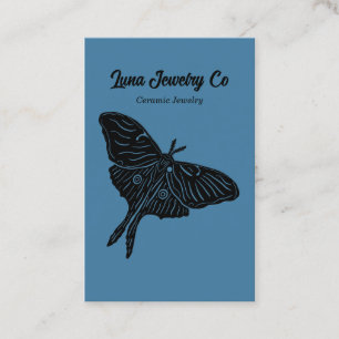 Mystical Luna Moth Jewelry Pin Business Card Blue