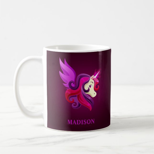 Mystical Magenta Unicorn Personalised Name Coffee Mug (Left)