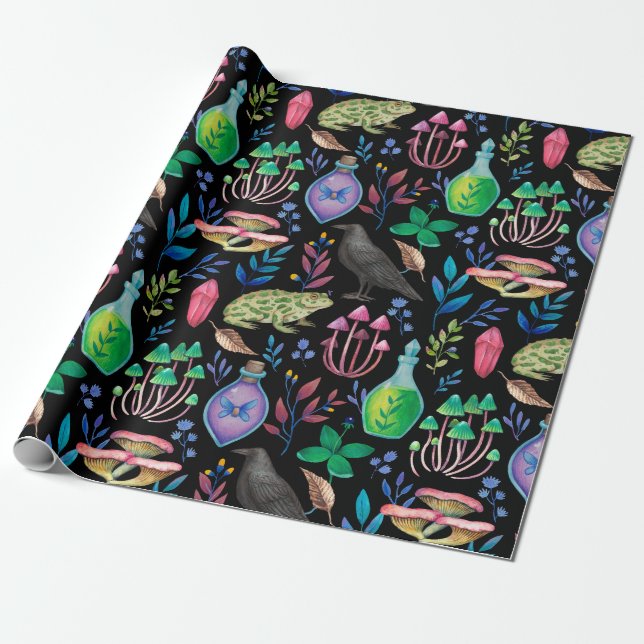 Mystical Magic and Witchcraft Nature Elements  Wrapping Paper (Unrolled)