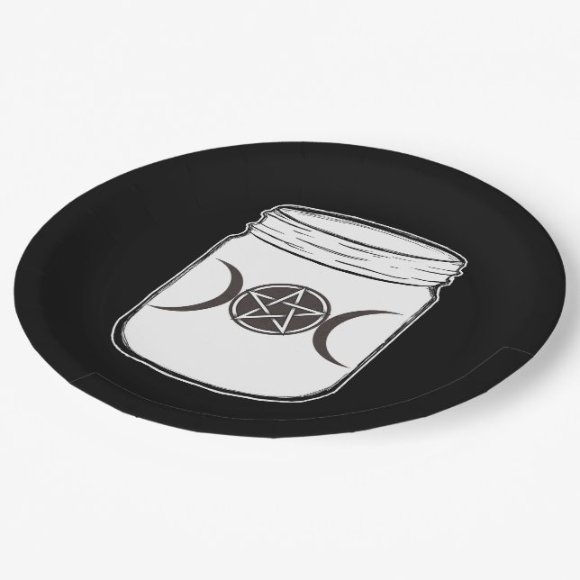 Mystical Magic Moons Mason Jar Halloween Party Paper Plate (Angled)