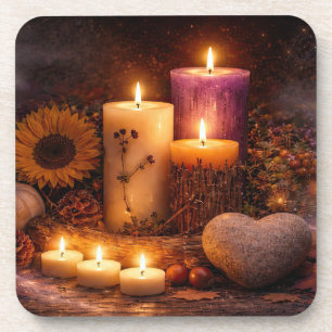Mystical Magical Candles Heart Rock Coaster