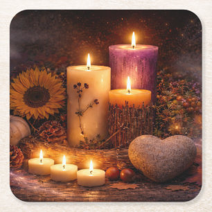 Mystical Magical Candles Heart Rock Square Paper Coaster