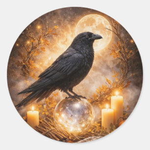 Mystical Magical Raven and Candles Classic Round Sticker