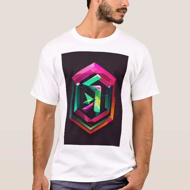 "Mystical Majesty: Geometric Lion Logo with Hologr T-Shirt (Front)